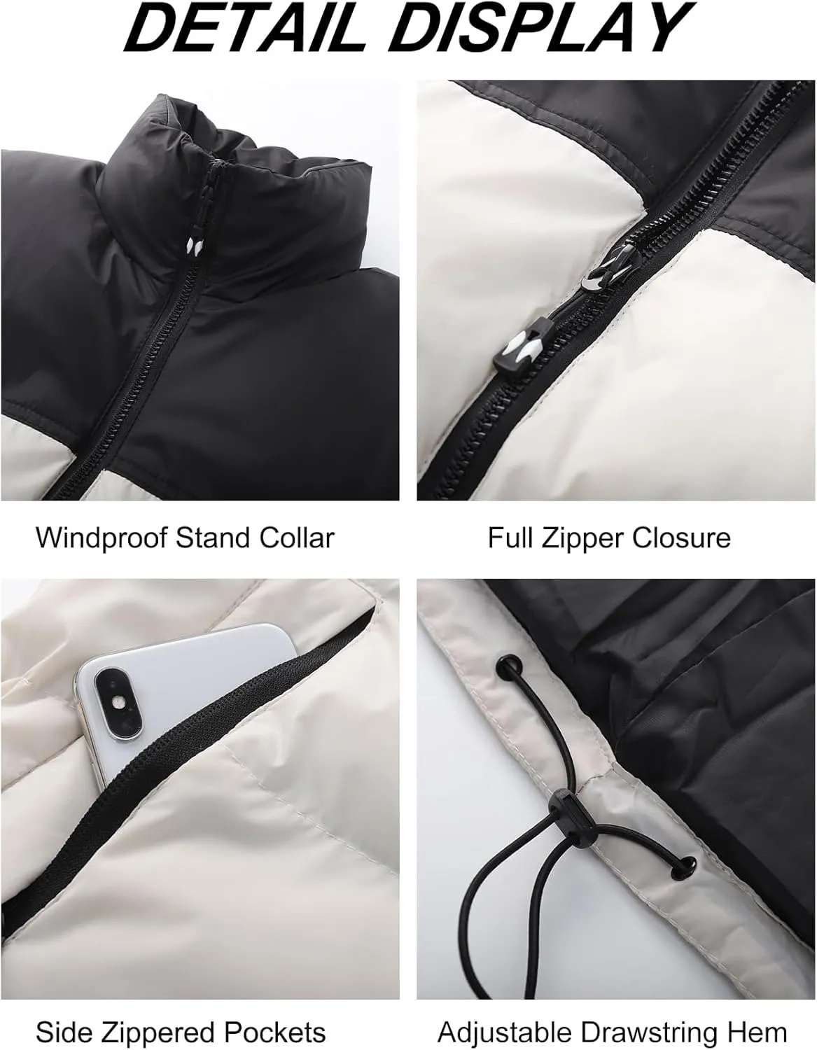 Flygo Mens Puffer Vest Lightweight Winter Outdoor Vests Warm Stand Collar Zip Sleeveless Jacket Outerwear