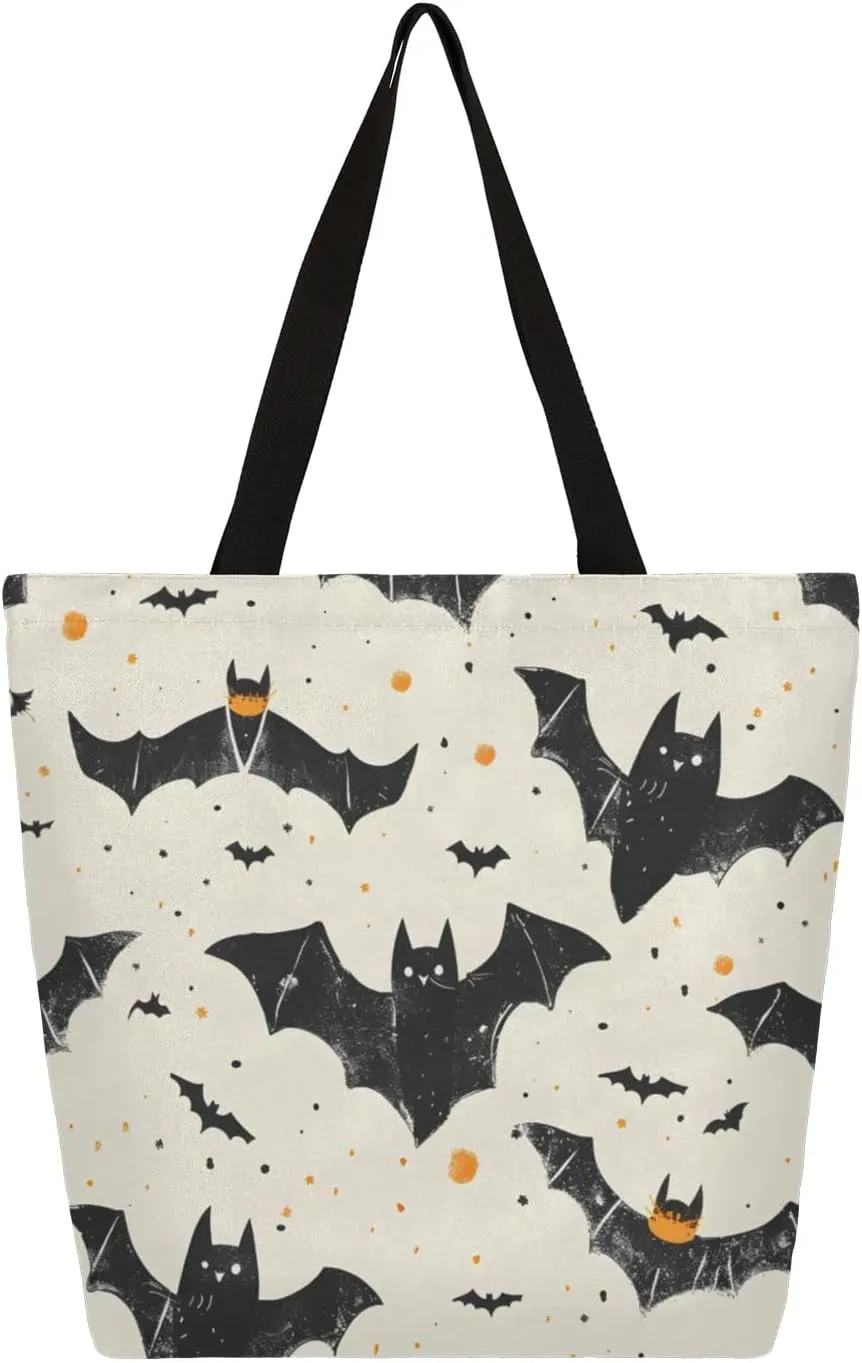 Flying Bat Canvas Tote Bag for Women Heavy Duty Canvas Bag Beach Bags Reusable Grocery Shopping Bags Tote Bag Gym Shoulder Bag with Inner Pocket