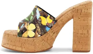 FOWT Cork High Chunky Heel Backless Mules for Women, Platform Open Toe Sandals for Dress, Slip on Block Heels Shoes for Summer Vacation Shopping Casual Jeans Size 4-16 US
