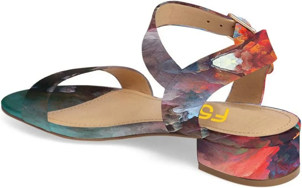 FSJ Women Casual Open Toe Block Low Heel Ankle Strap Sandals Comfort Summer Shoes Size 4-15 US