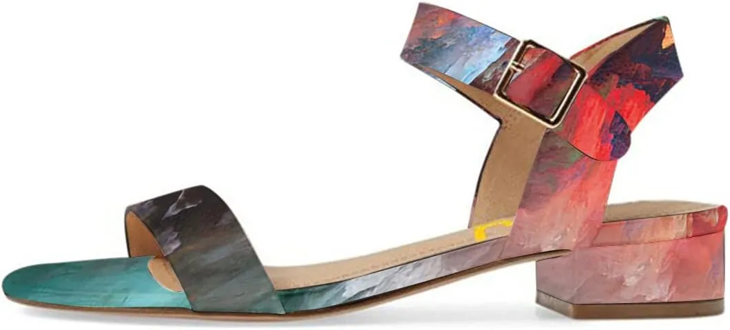 FSJ Women Casual Open Toe Block Low Heel Ankle Strap Sandals Comfort Summer Shoes Size 4-15 US