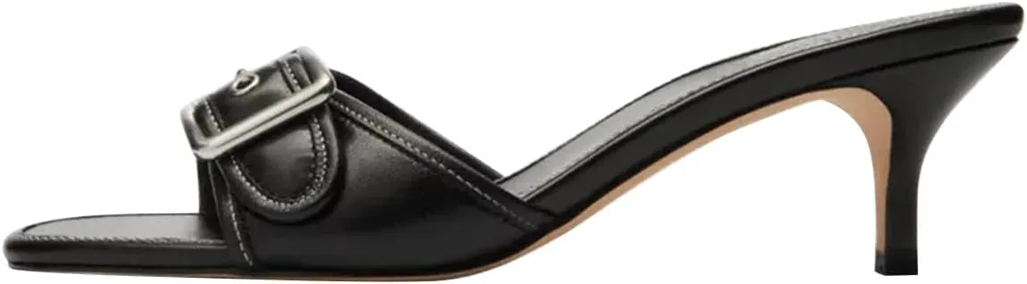 FSJ Women Low Kitten Heel Mules Comfortable Square Open Toe Slip On Sandals Studs Buckled Strap Slides Summer Fashion Slippers Size 4-16 US