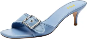 FSJ Women Low Kitten Heel Mules Comfortable Square Open Toe Slip On Sandals Studs Buckled Strap Slides Summer Fashion Slippers Size 4-16 US
