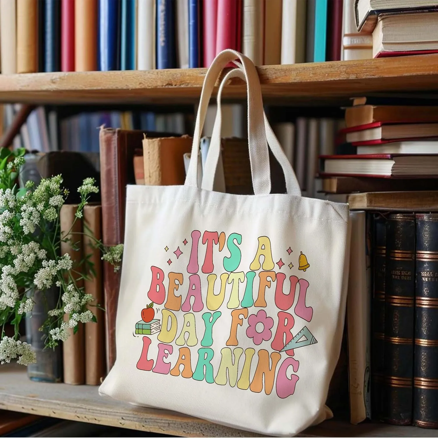 Funny Quotes Gifts for Mom, Rainbow Canvas Tote Bag Aesthetic, Reusable Grocery Shopping Bags