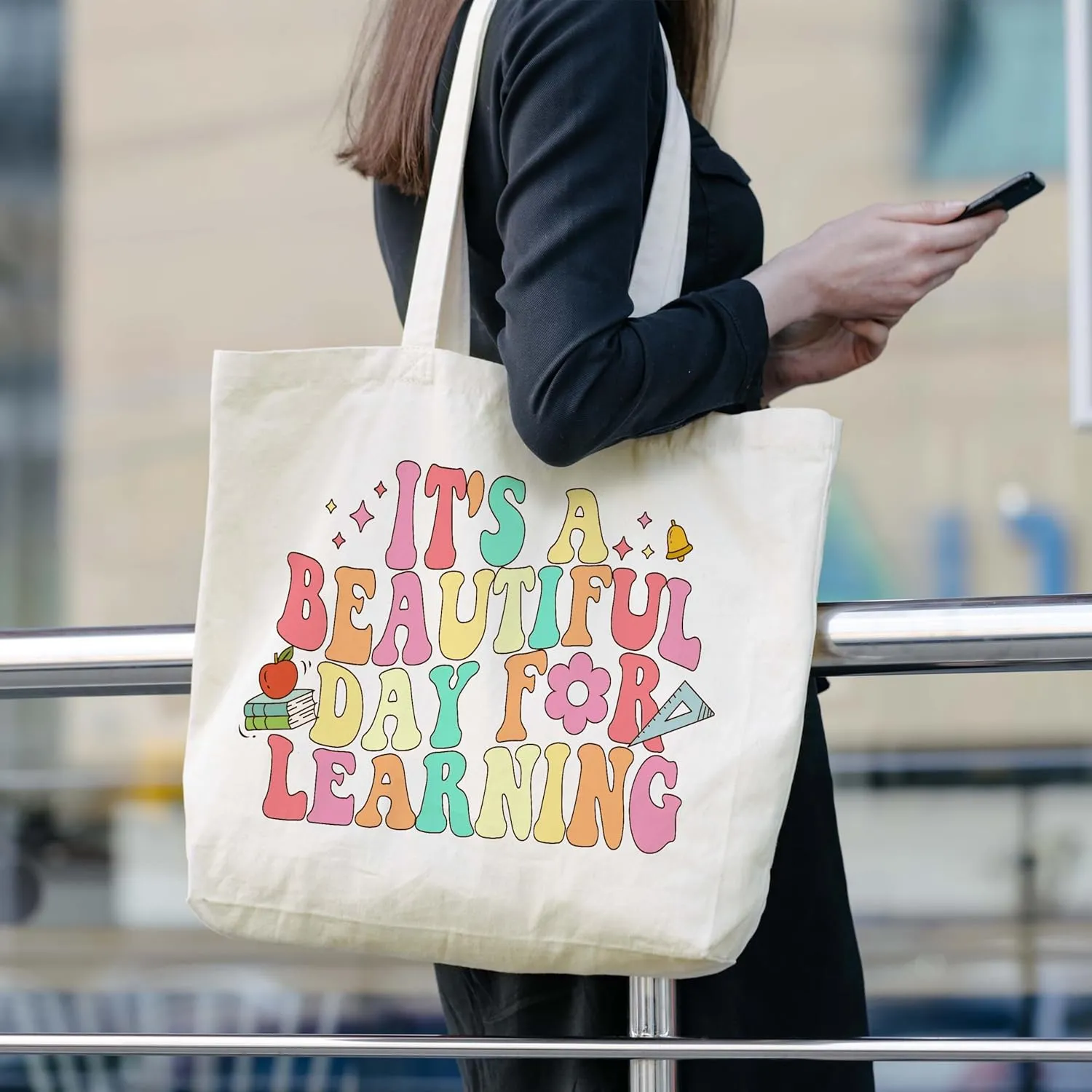 Funny Quotes Gifts for Mom, Rainbow Canvas Tote Bag Aesthetic, Reusable Grocery Shopping Bags