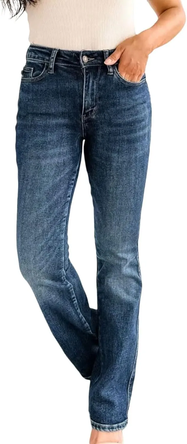 FZVYD Butt Lifting Bootcut Jeans Straight Leg Stretchy Curvy Tummy Control Trendy Denim Jeans High Waisted Slim Fit Jeans