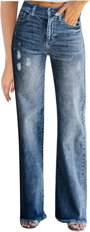 FZVYD Butt Lifting Bootcut Jeans Straight Leg Stretchy Curvy Tummy Control Trendy Denim Jeans High Waisted Slim Fit Jeans