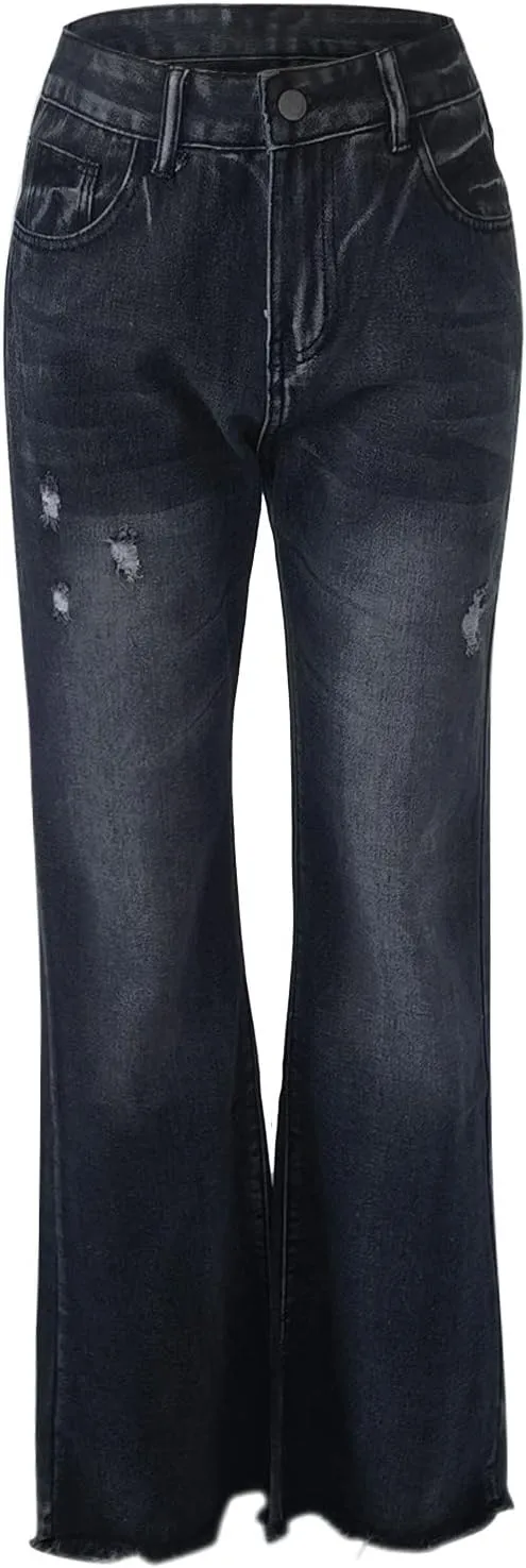 FZVYD Butt Lifting Bootcut Jeans Straight Leg Stretchy Curvy Tummy Control Trendy Denim Jeans High Waisted Slim Fit Jeans