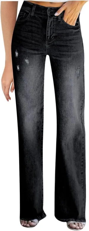 FZVYD Butt Lifting Bootcut Jeans Straight Leg Stretchy Curvy Tummy Control Trendy Denim Jeans High Waisted Slim Fit Jeans