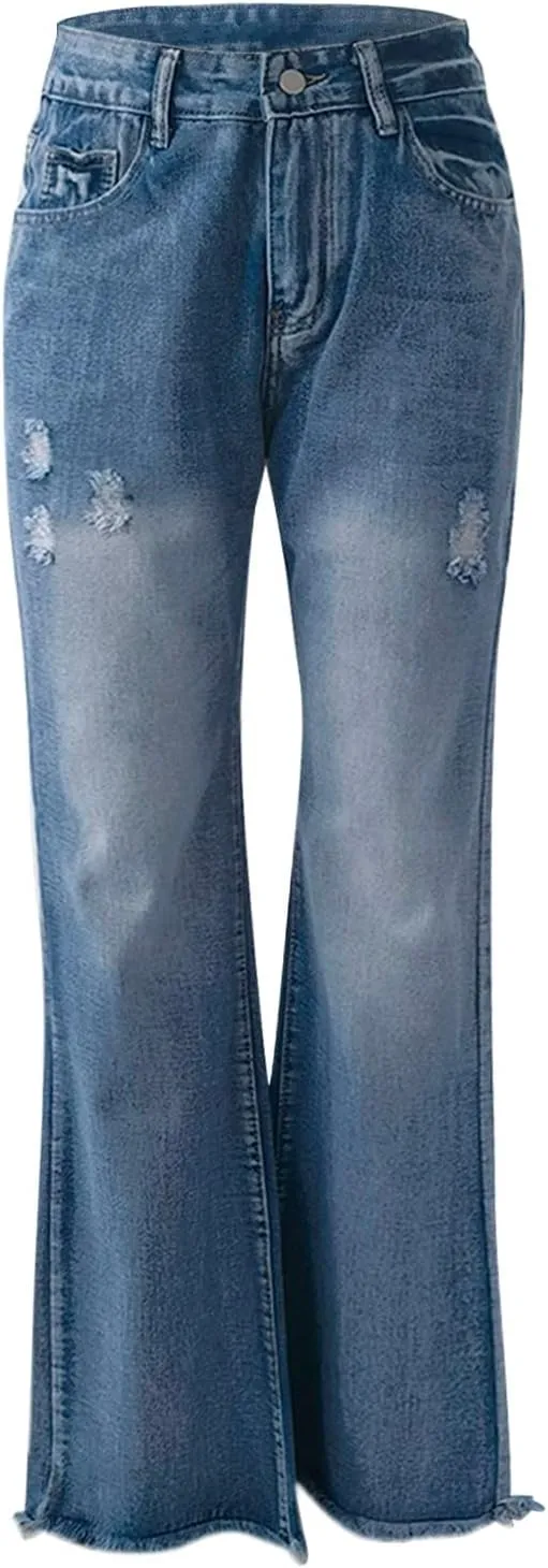 FZVYD Butt Lifting Bootcut Jeans Straight Leg Stretchy Curvy Tummy Control Trendy Denim Jeans High Waisted Slim Fit Jeans