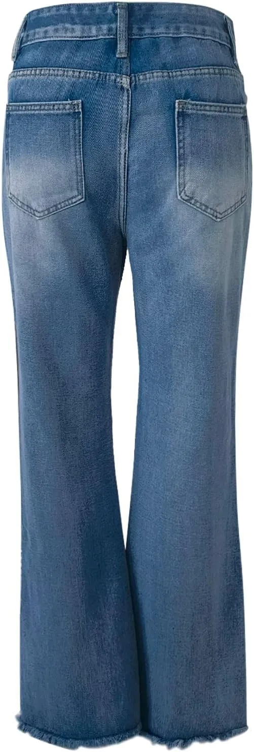 FZVYD Butt Lifting Bootcut Jeans Straight Leg Stretchy Curvy Tummy Control Trendy Denim Jeans High Waisted Slim Fit Jeans