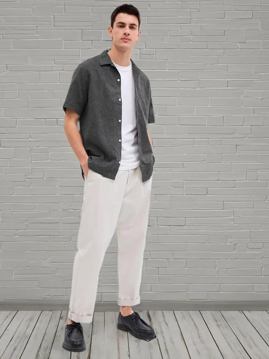 GAP Men's Short Sleeve Linen Resort Collar Shirt