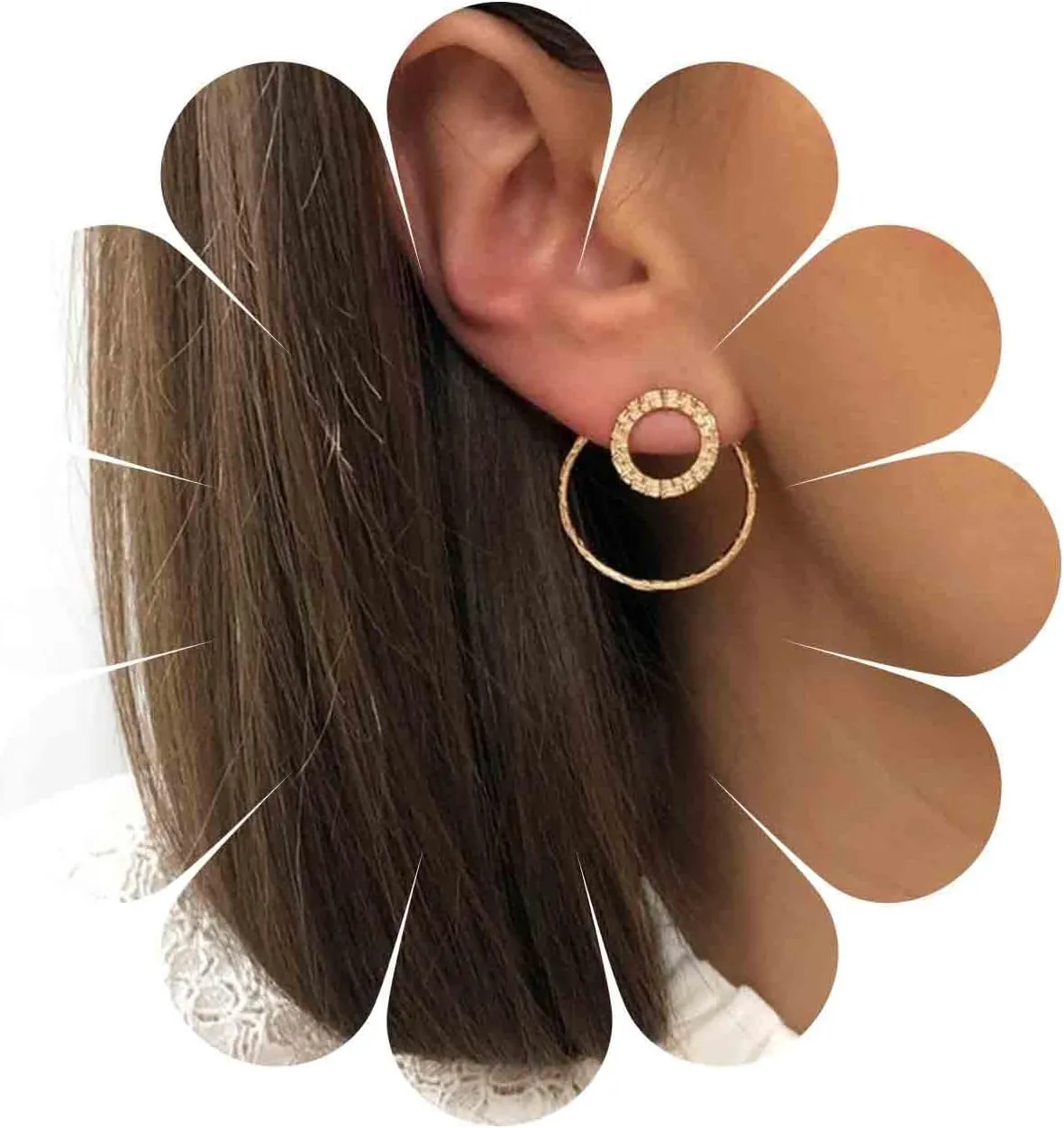 Geometric Circle Ear Jackets Earrings Hammered Circle Earrings Vintage Round Studs Earrings Double Sided Earrings Jewelry for Women