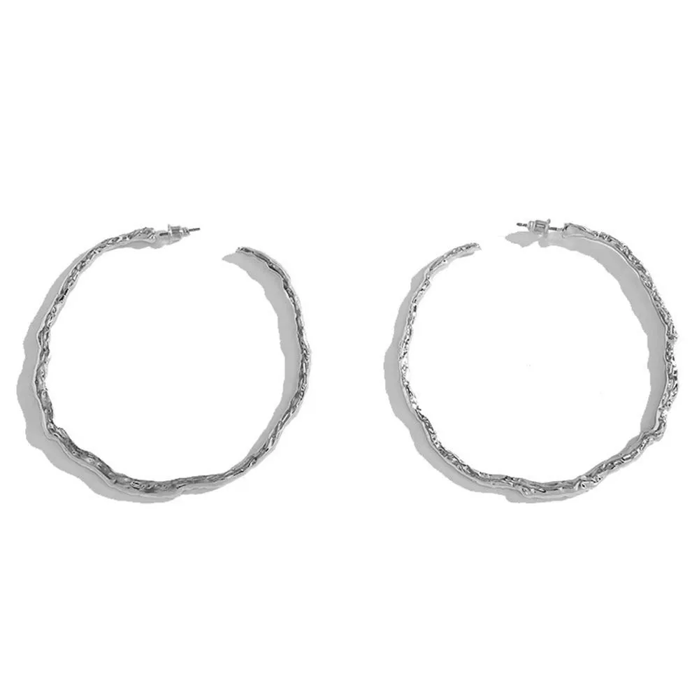 Geometric Large Silver Hoop Hammered Irregular Thin Dangle Earrings Lightweight Minimalist Everyday Jewelry for Women Gift (silver)