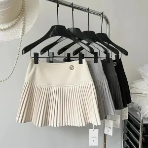 Girlary Woolen Mini Skirts Women Preppy Kawaii Black Pleated Skirt Winter Korean Fashion High Waist All Match A Line Faldas New