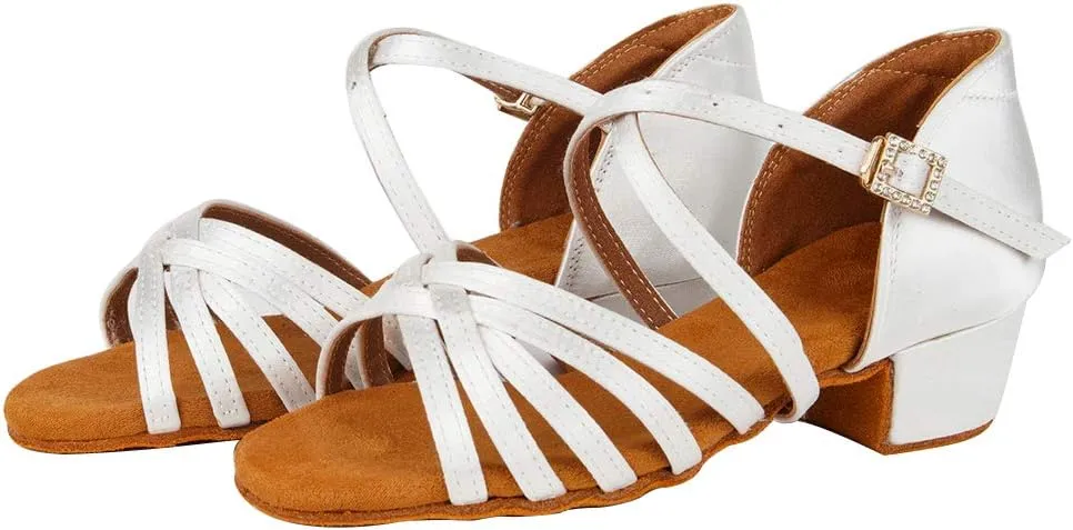 Girls Latin Dance Shoes Satin Professional Ballroom Salsa Dance Practice Performance Shoes(Little/Big Kid),Model 202
