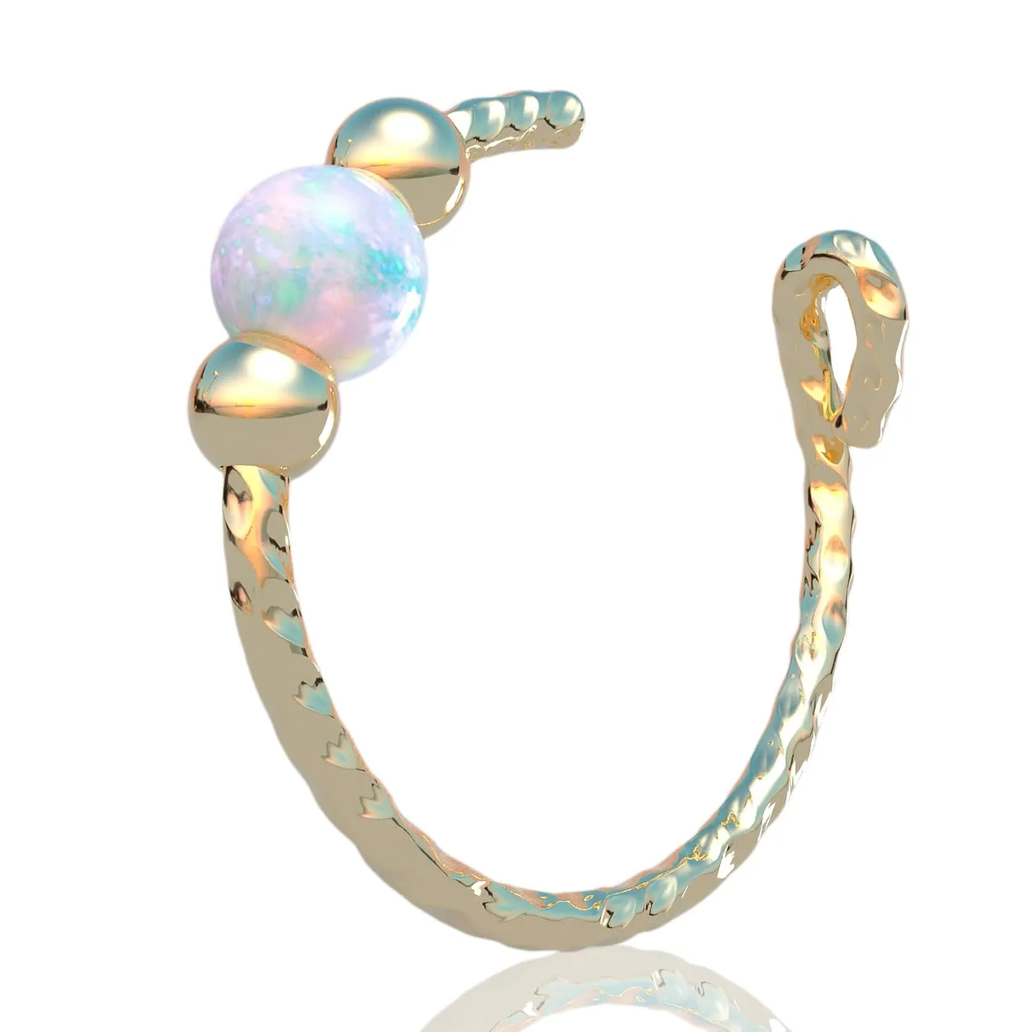Gold Clip-On Opal Nose Ring 20 Gauge 7mm 14K Gold-Filled Faux Nostril Hoop With Gemstone Stylish Non-Piercing Facial Jewelry