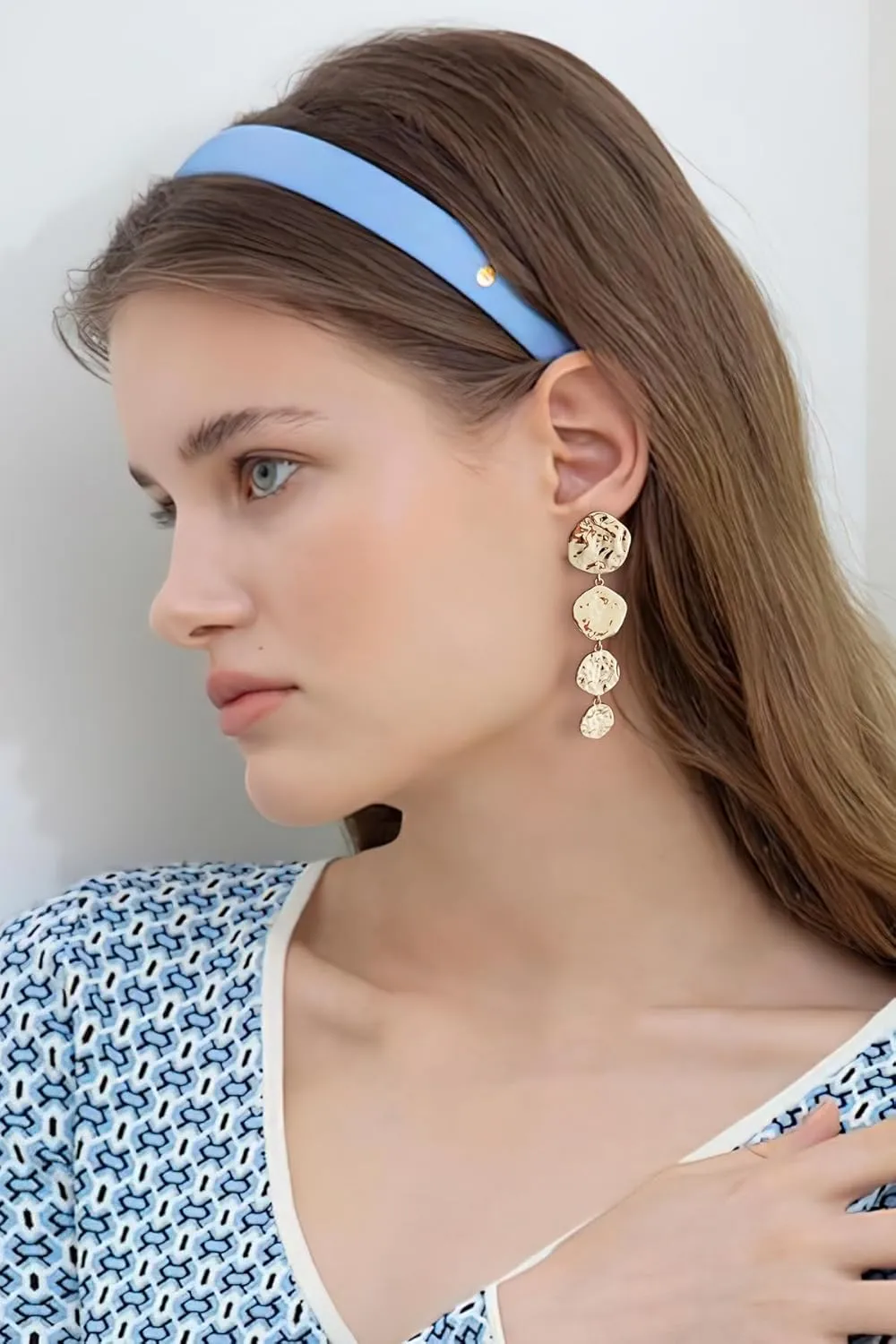 Gold Earrings For Women With Four Hammered Circle Round Gold Leaf Earring Worn Gold Dangle Drop Earrings Statement Earrings Fashion Jewelry