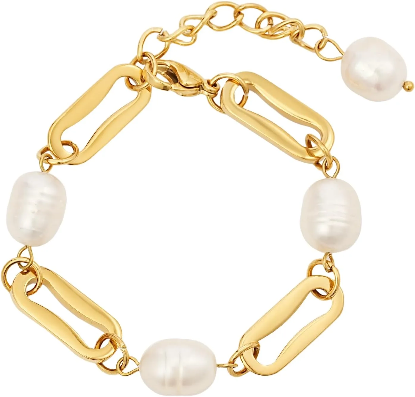 Gold Pearl Bracelets for Women Dainty Baroque Pearl Bracelet 18K Gold Plated Freshwater Cultured Pearl Bracelet Fashion Charm Link Strand Bracelets Delicate Vintage Jewelry Boho Wedding Gifts for Brides Bridesmaid