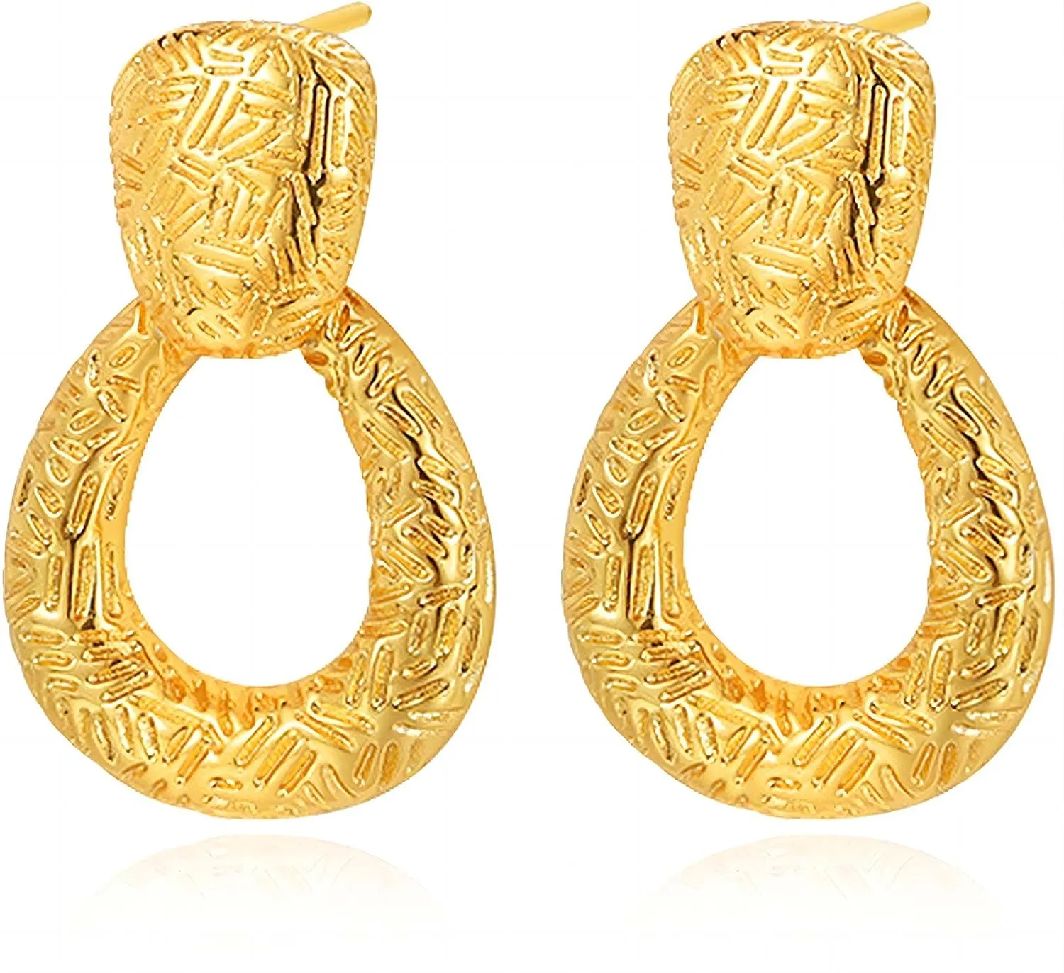 Gold Statement Earrings for Women, Vintage Geometric Hammered Earrings Big Silver Rectangle Dangle Earrings Prom Earrings Trendy Jewelry