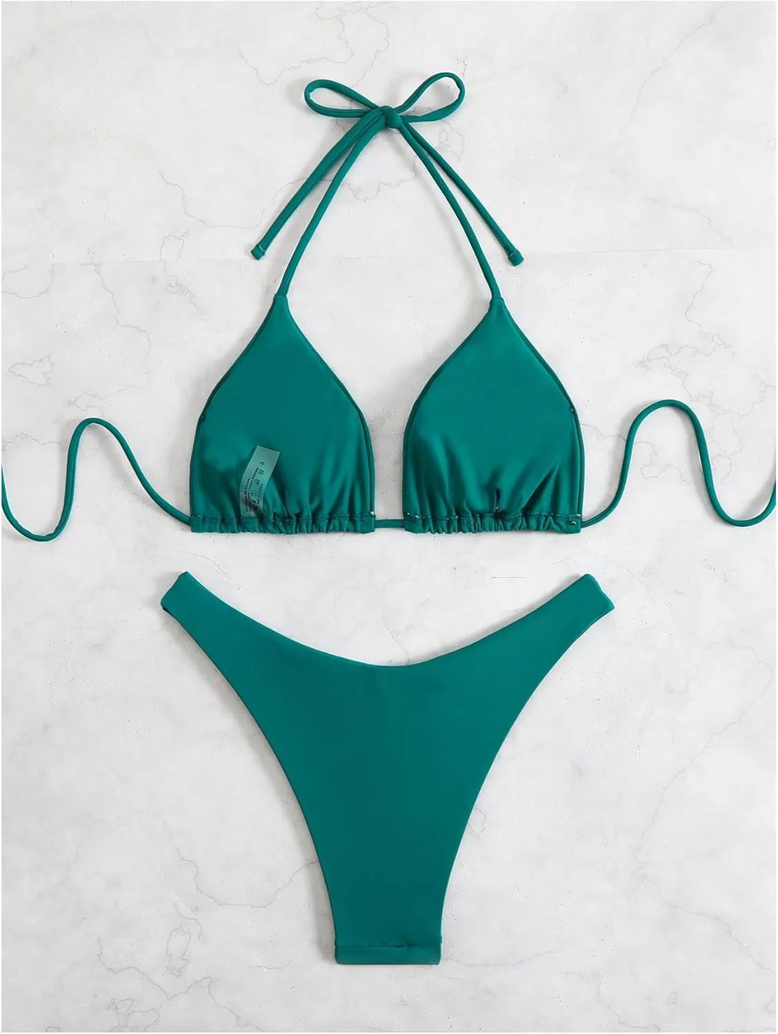 GORGLITTER Women's High Waisted Thong Bikini Set Halter Triangle Tie Back Swimsuit Bathing Suit