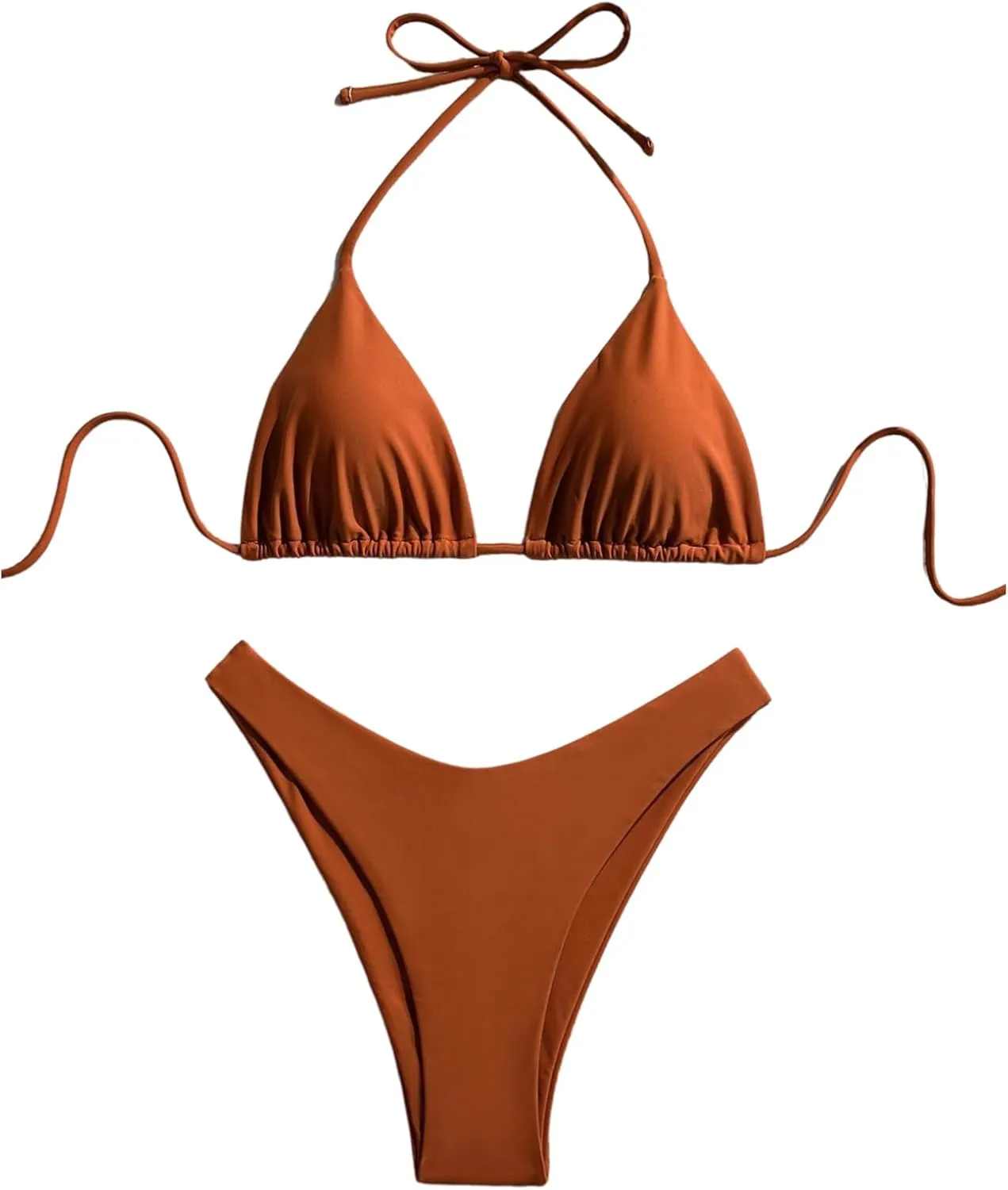 GORGLITTER Women's High Waisted Thong Bikini Set Halter Triangle Tie Back Swimsuit Bathing Suit
