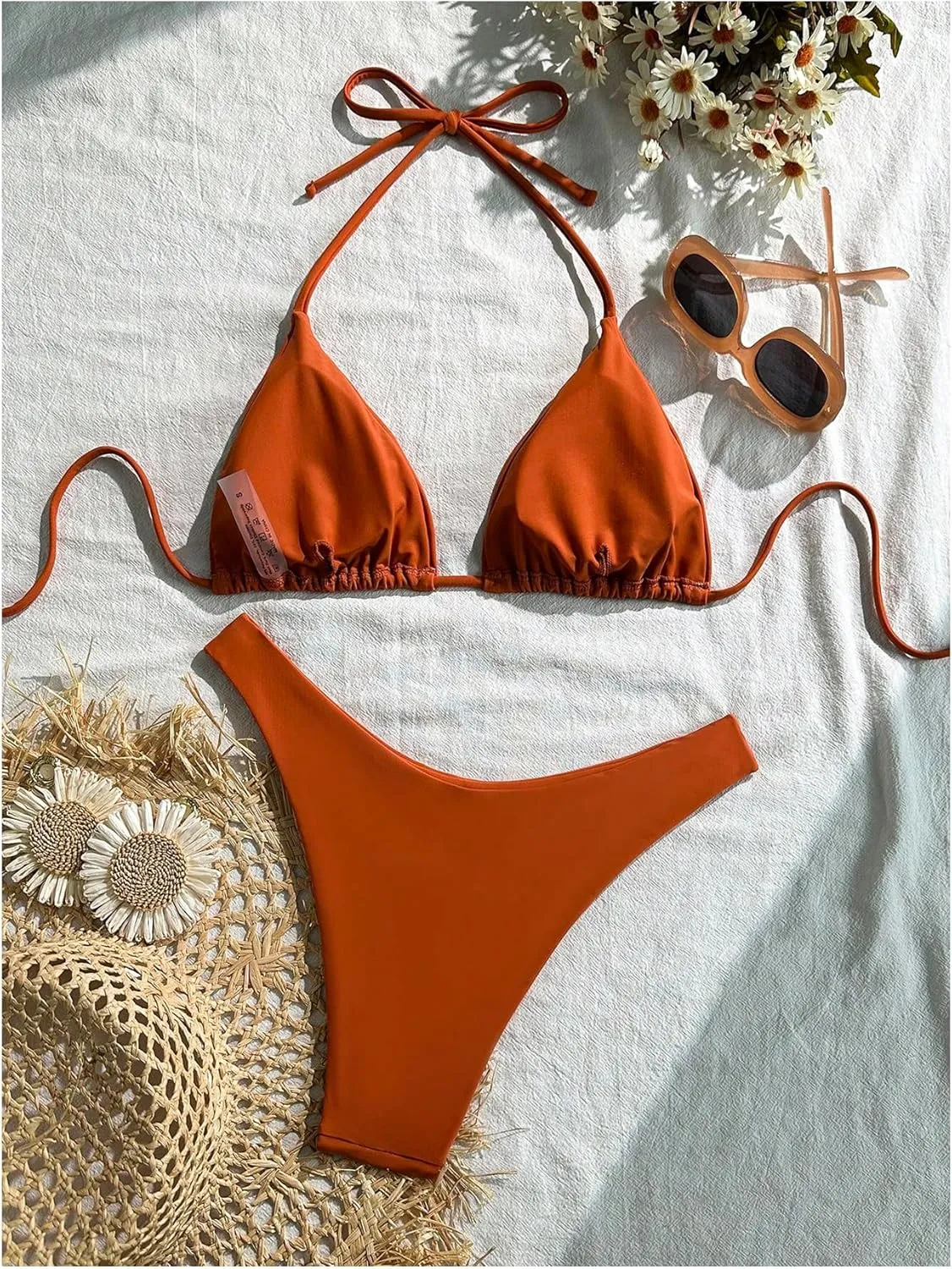 GORGLITTER Women's High Waisted Thong Bikini Set Halter Triangle Tie Back Swimsuit Bathing Suit