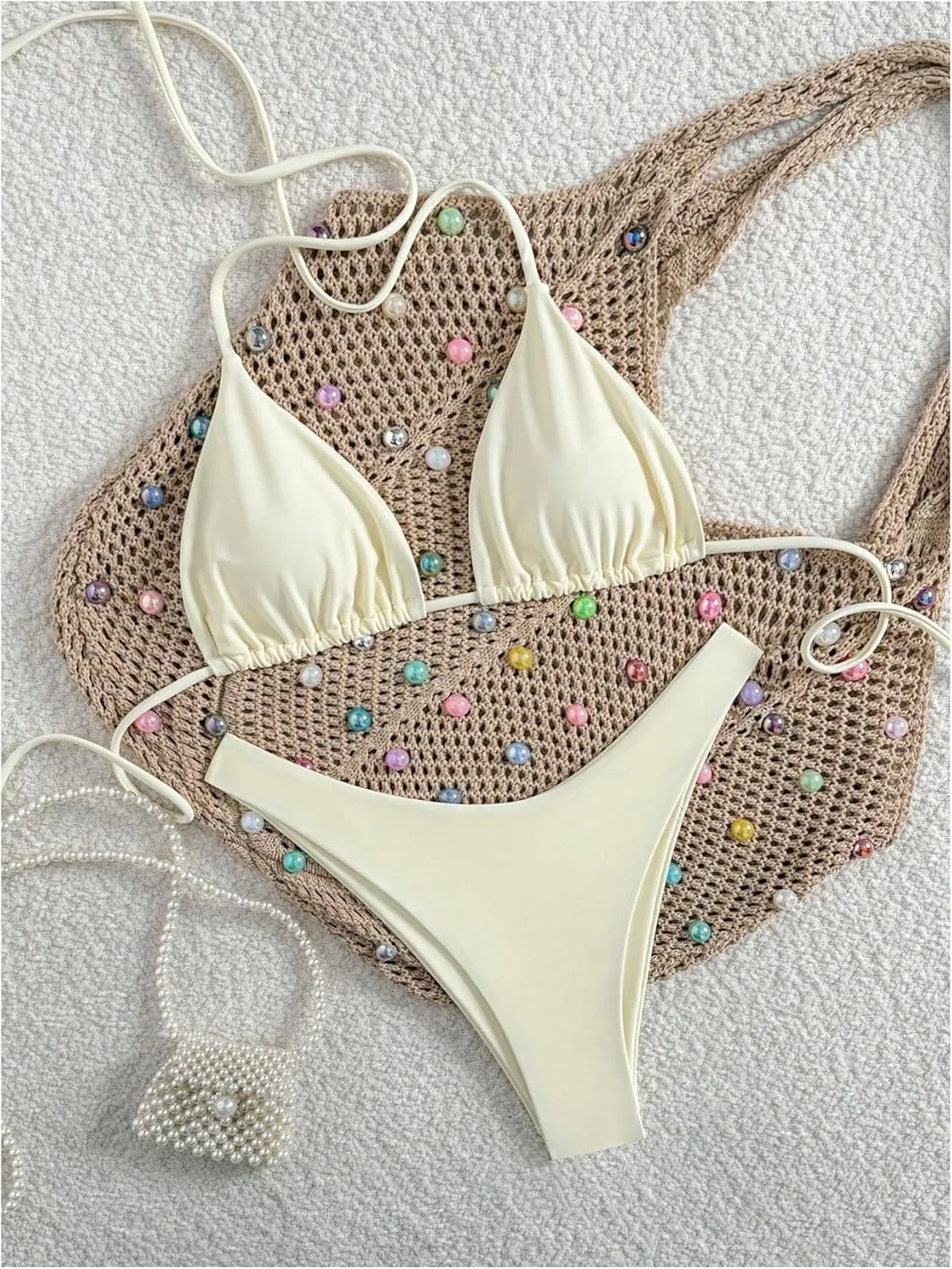 GORGLITTER Women's High Waisted Thong Bikini Set Halter Triangle Tie Back Swimsuit Bathing Suit