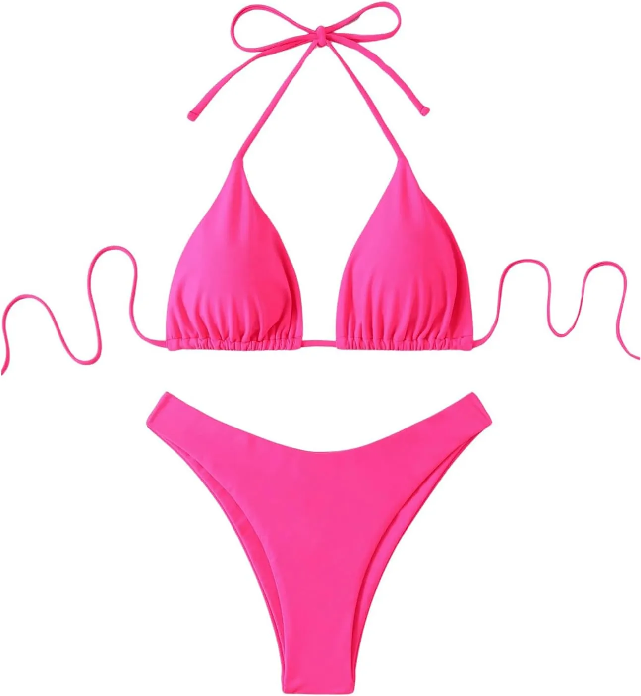 GORGLITTER Women's High Waisted Thong Bikini Set Halter Triangle Tie Back Swimsuit Bathing Suit
