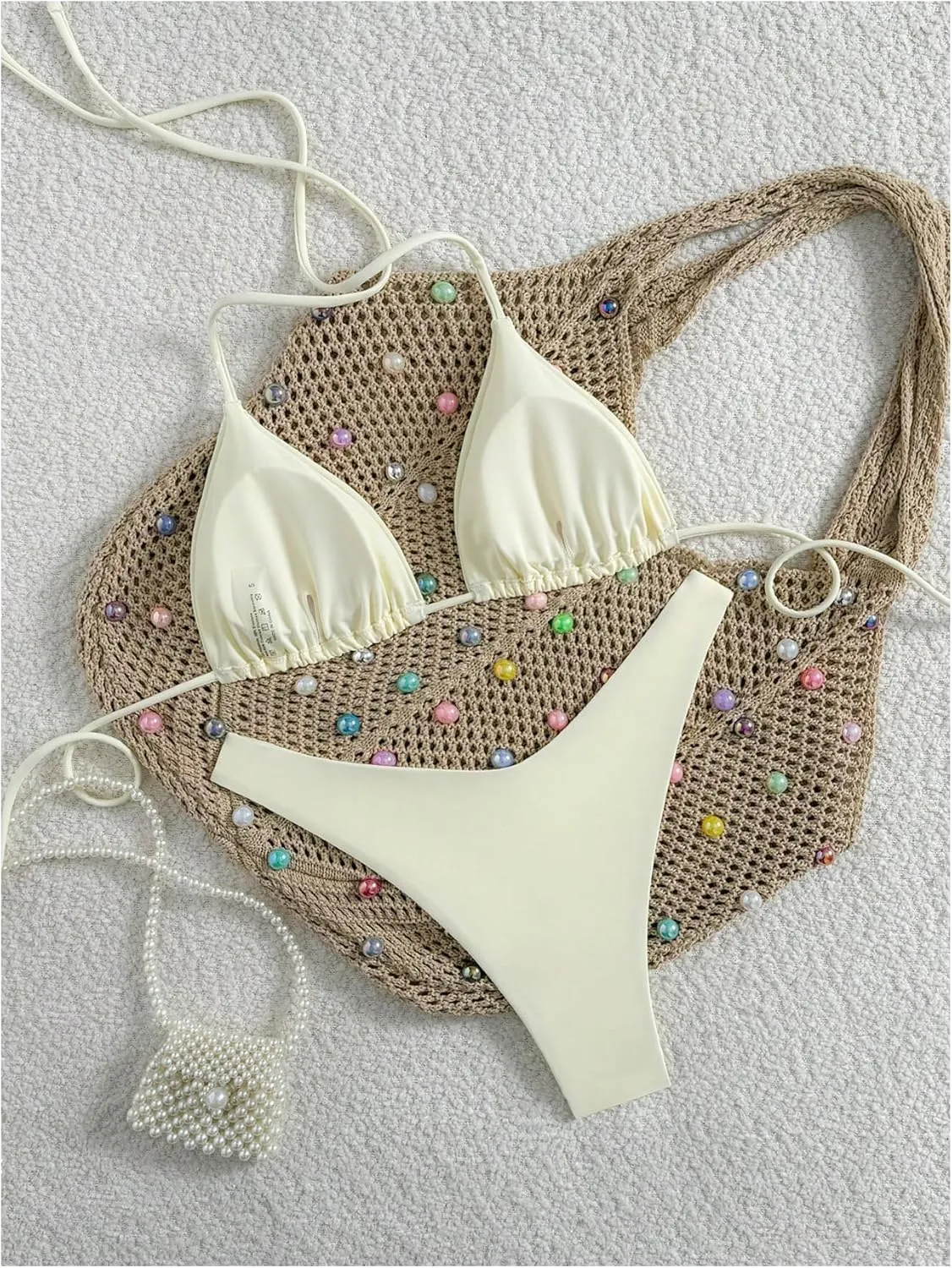GORGLITTER Women's High Waisted Thong Bikini Set Halter Triangle Tie Back Swimsuit Bathing Suit