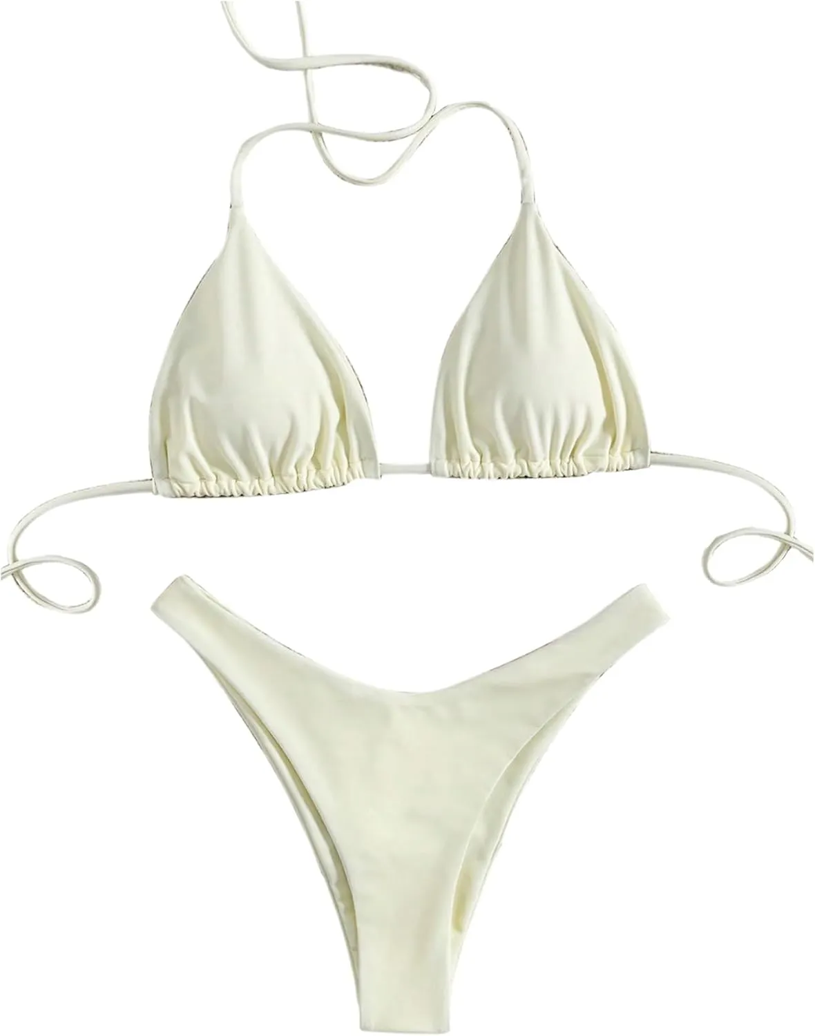 GORGLITTER Women's High Waisted Thong Bikini Set Halter Triangle Tie Back Swimsuit Bathing Suit