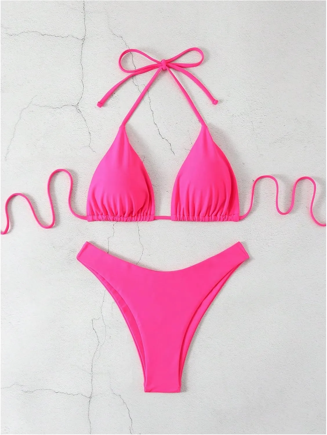 GORGLITTER Women's High Waisted Thong Bikini Set Halter Triangle Tie Back Swimsuit Bathing Suit
