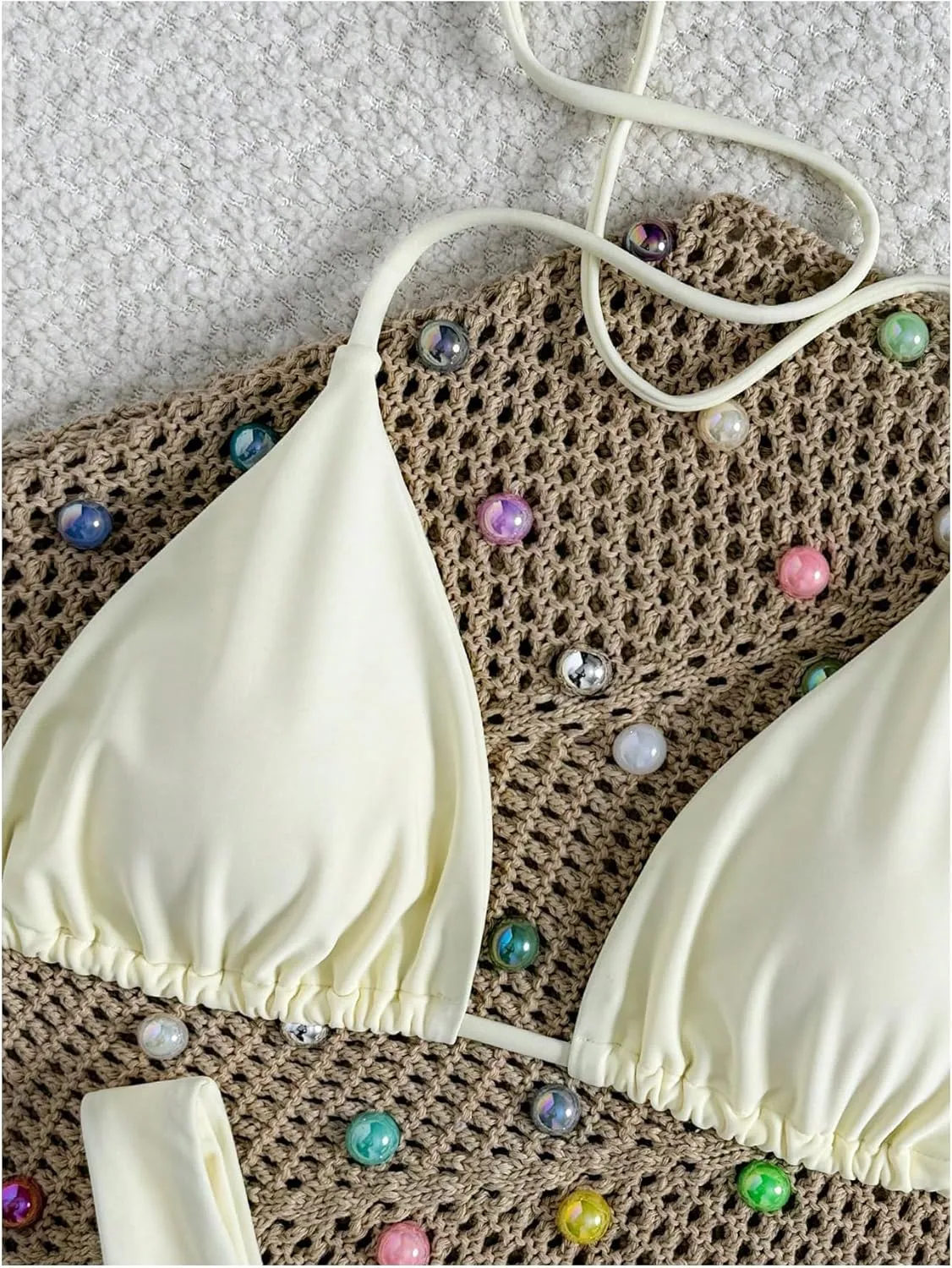 GORGLITTER Women's High Waisted Thong Bikini Set Halter Triangle Tie Back Swimsuit Bathing Suit