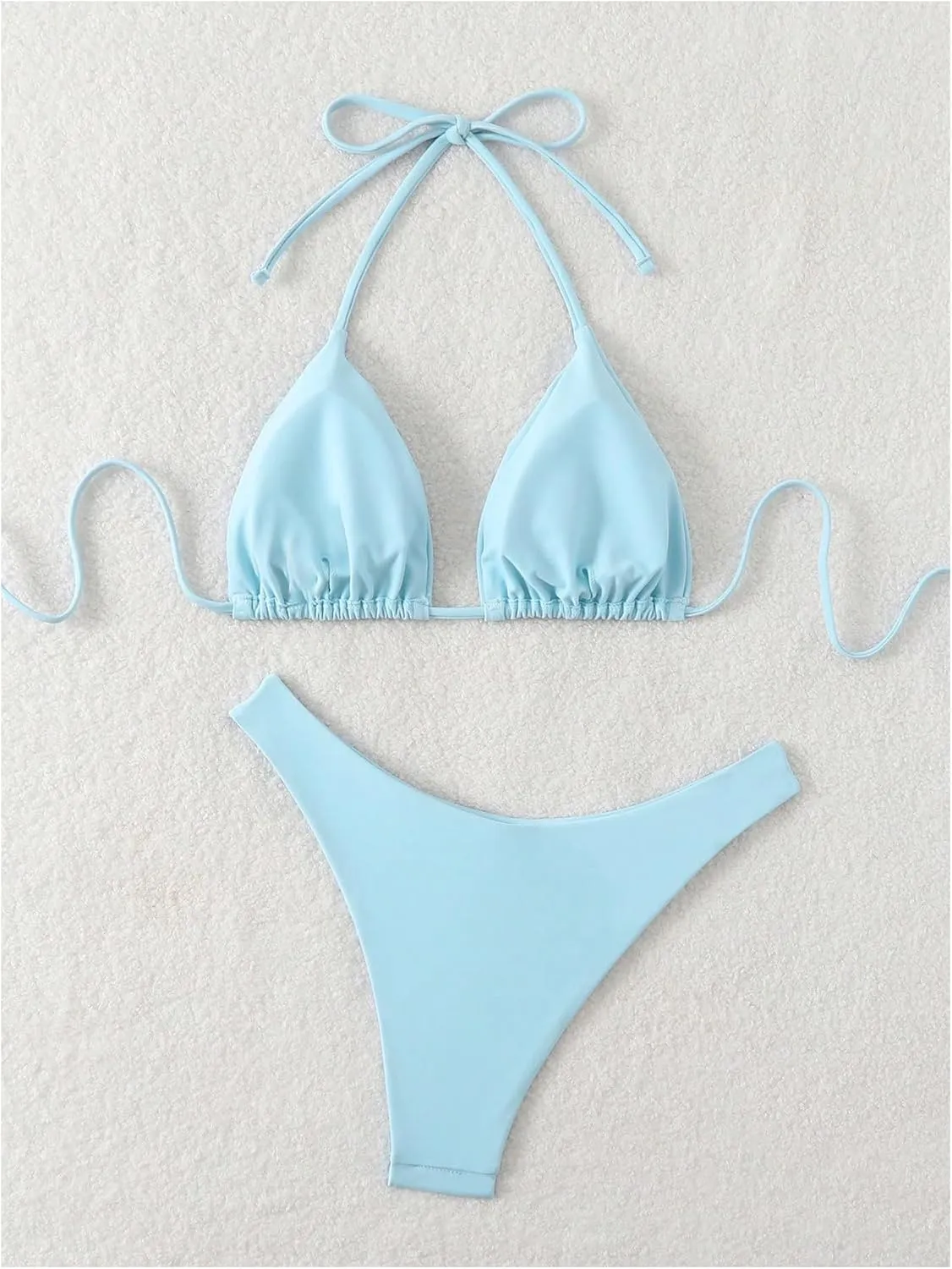 GORGLITTER Women's High Waisted Thong Bikini Set Halter Triangle Tie Back Swimsuit Bathing Suit