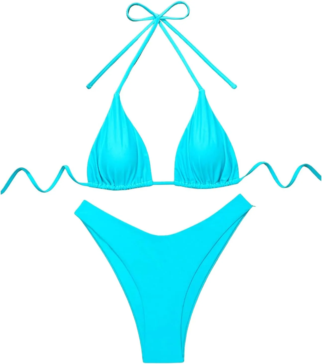GORGLITTER Women's High Waisted Thong Bikini Set Halter Triangle Tie Back Swimsuit Bathing Suit