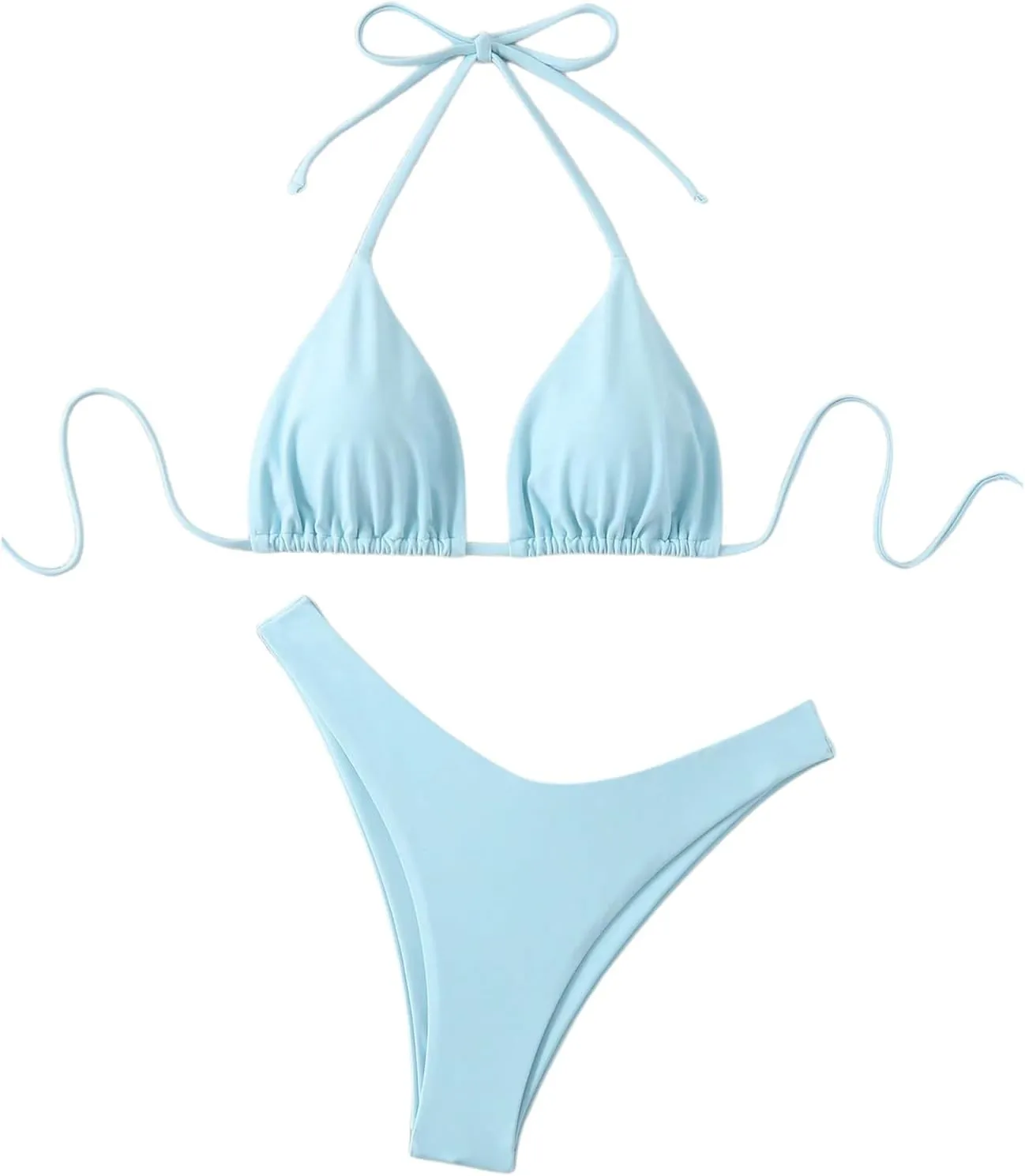 GORGLITTER Women's High Waisted Thong Bikini Set Halter Triangle Tie Back Swimsuit Bathing Suit