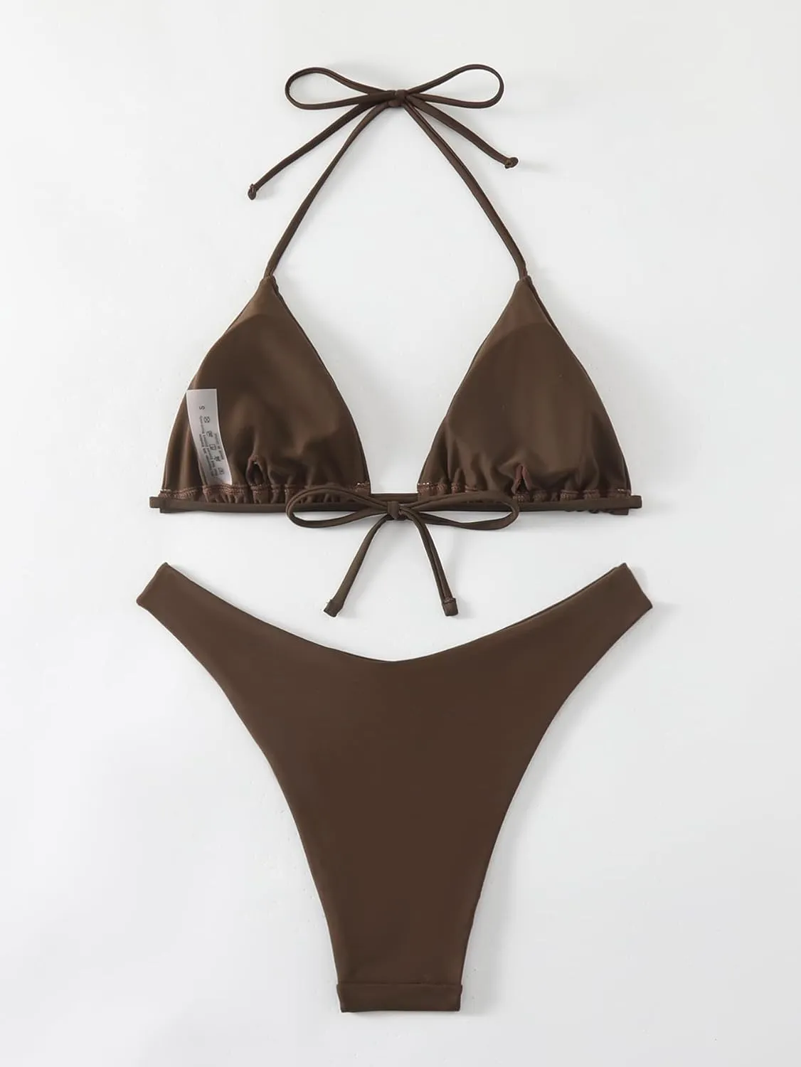 GORGLITTER Women's High Waisted Thong Bikini Set Halter Triangle Tie Back Swimsuit Bathing Suit