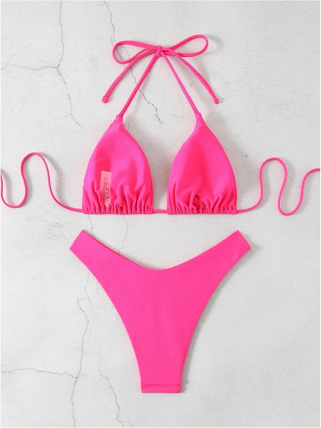 GORGLITTER Women's High Waisted Thong Bikini Set Halter Triangle Tie Back Swimsuit Bathing Suit