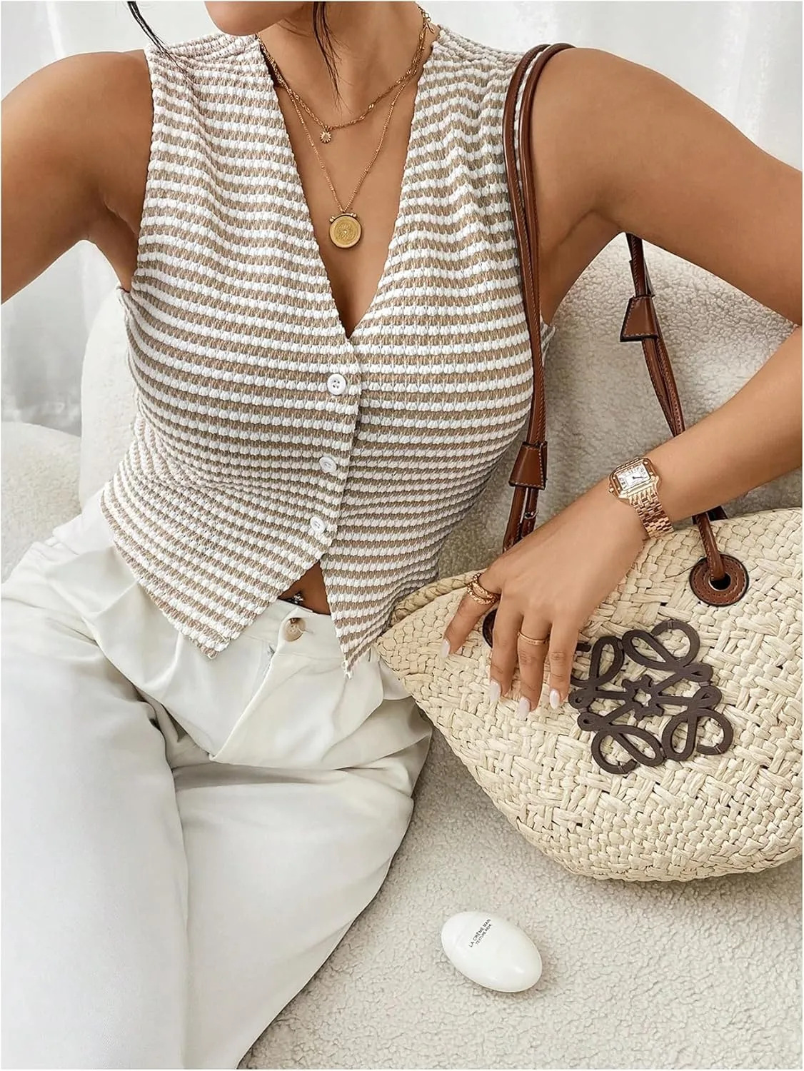 GORGLITTER Women's Sleeveless Cardigan Vest Business Casual Work Blazer Vests Waistcoat Fall Fashion Outfits 2024