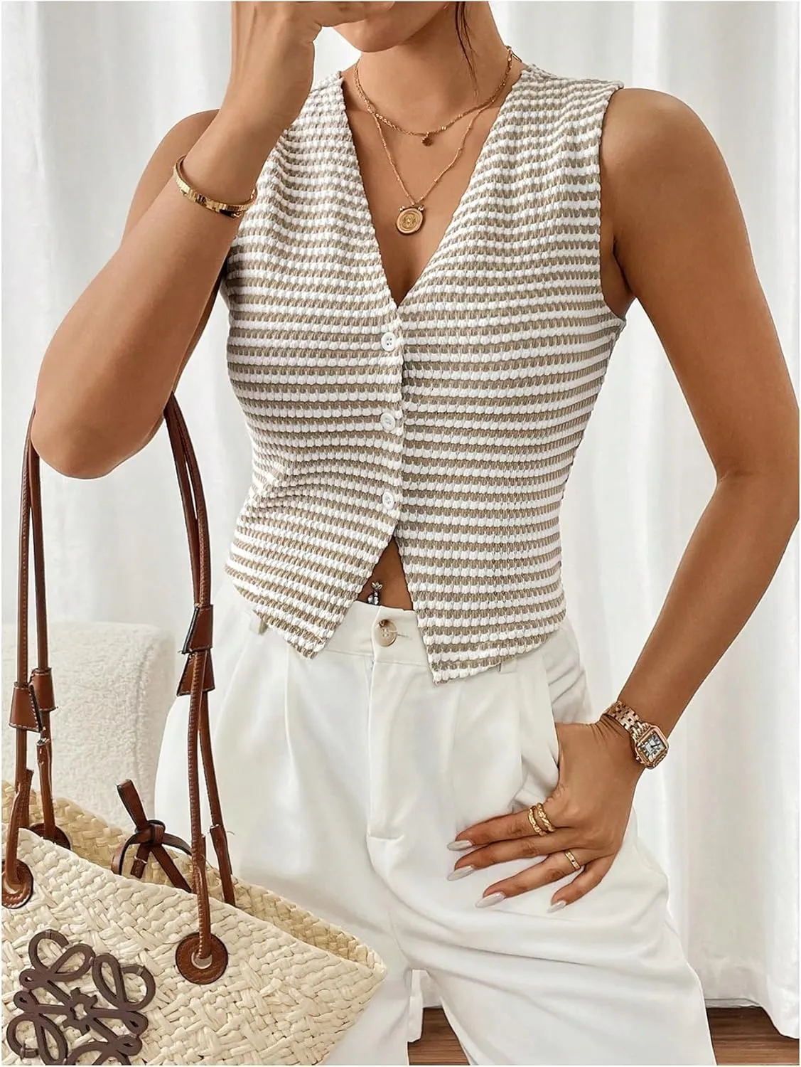 GORGLITTER Women's Sleeveless Cardigan Vest Business Casual Work Blazer Vests Waistcoat Fall Fashion Outfits 2024