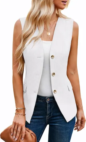 GRACE KARIN Women 2025 Button Down Sleeveless Vest Blazers Fully Lined Open Front Work Vest Tops Outwear Pocket