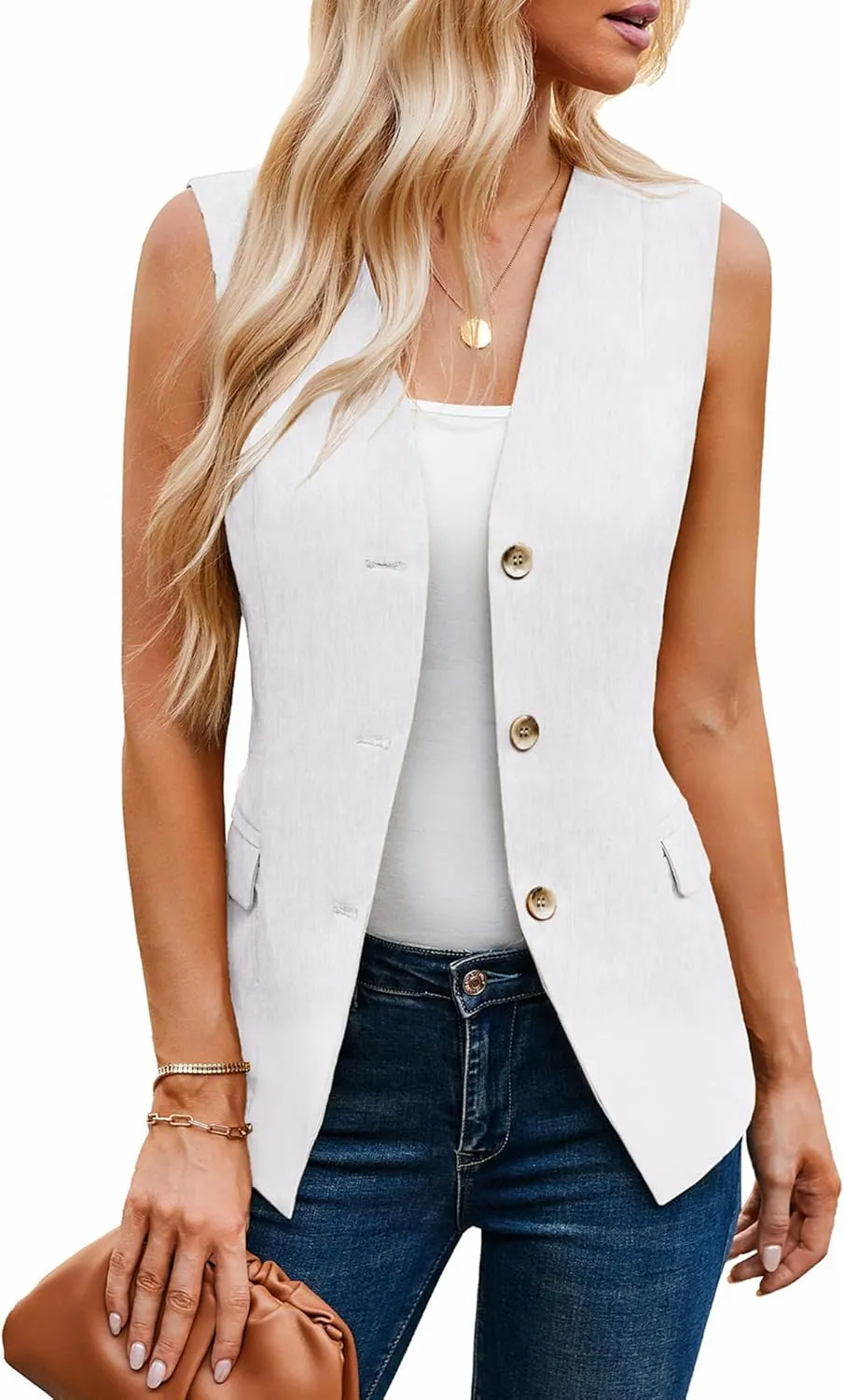 GRACE KARIN Women 2025 Button Down Sleeveless Vest Blazers Fully Lined Open Front Work Vest Tops Outwear Pocket