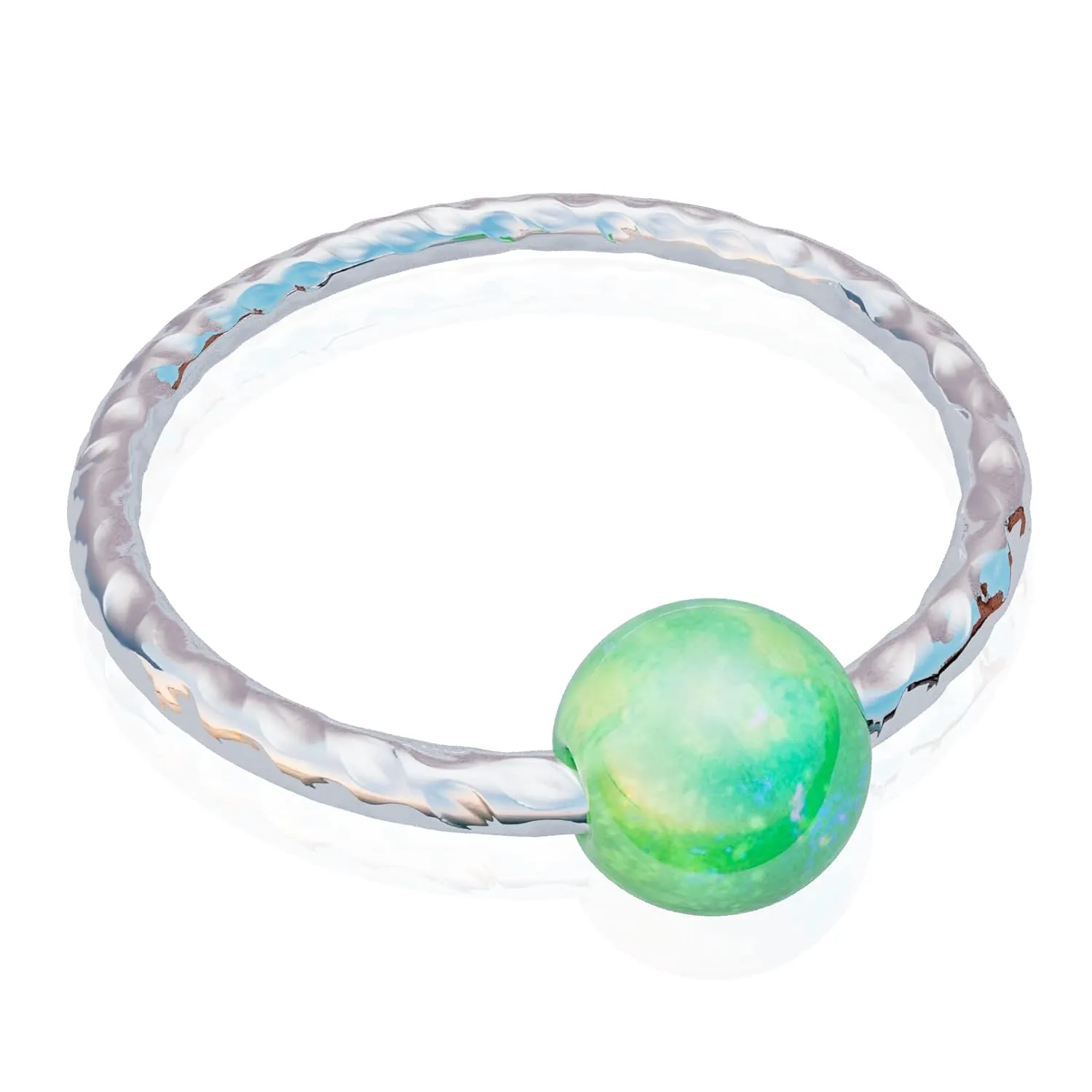 Hammered Helix Ring Hoop Green Opal 20 Gauge - 925 Silver Cartilage Piercing Ring For Women Men - Handmade Earring jewelry