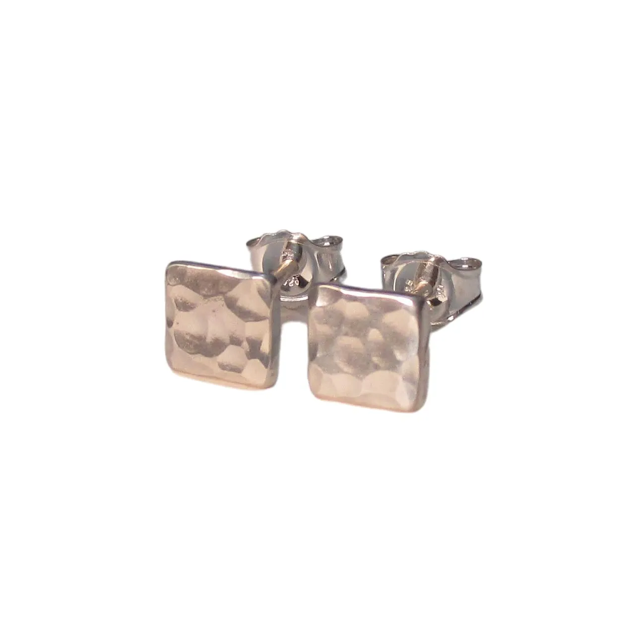 Hammered Square Stud Earrings in Sterling Silver