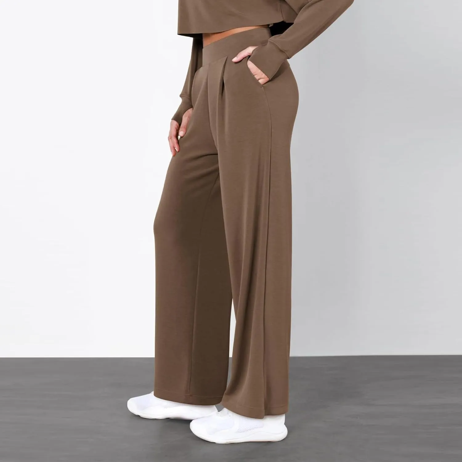 High Waist for Women Summer Casual Stretchy Straight Leg Loose Trousers Trendy Comfort Solid Color Pants with Pockets