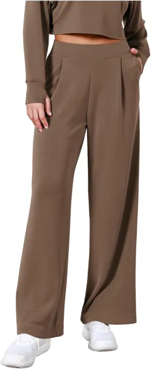 High Waist for Women Summer Casual Stretchy Straight Leg Loose Trousers Trendy Comfort Solid Color Pants with Pockets