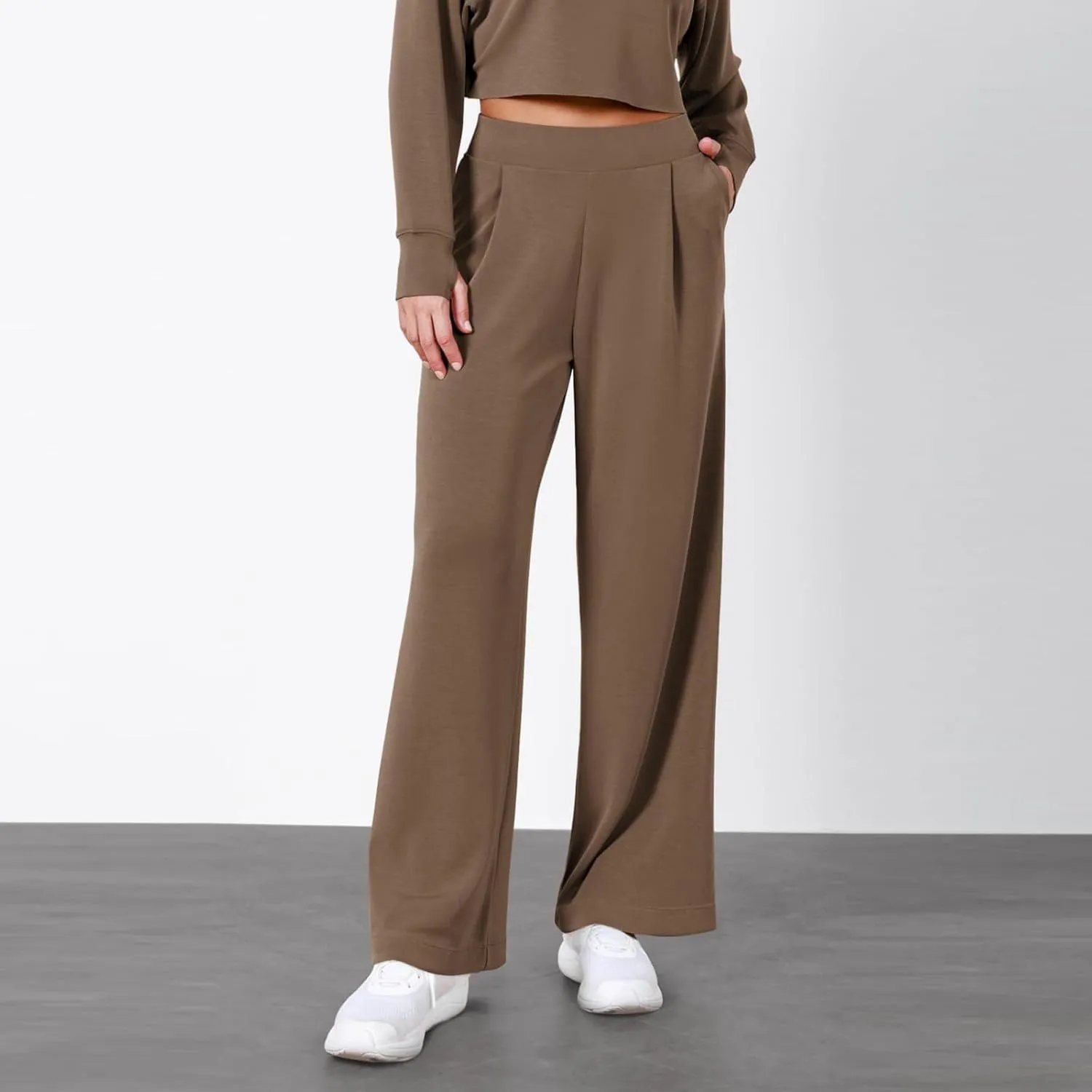 High Waist for Women Summer Casual Stretchy Straight Leg Loose Trousers Trendy Comfort Solid Color Pants with Pockets
