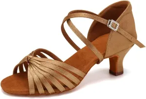 HIPPOSEUS Women's Latin Dance Shoes Satin Professional Ballroom Salsa Practice Performance Dance Shoes,Model EM