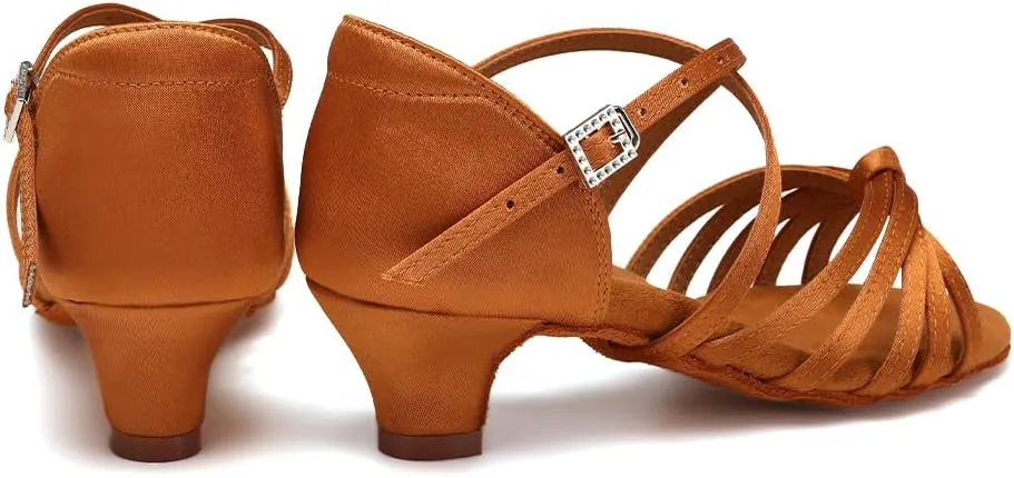 HIPPOSEUS Women's Professional Latin Dance Practice Shoes Open Toe Salsa and Bachata Dancing Shoes Kitten Heel