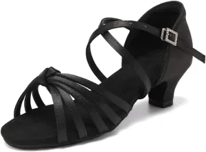 HIPPOSEUS Women's Professional Latin Dance Practice Shoes Open Toe Salsa and Bachata Dancing Shoes Kitten Heel